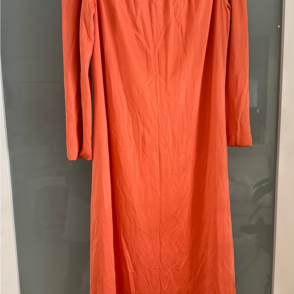 Ralph Lauren Long-Sleeve Coral-Orange Midi Dress